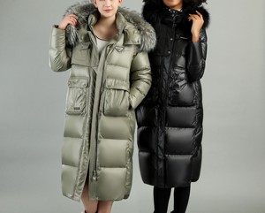 Custom Women's <b>Parka</b> <b>Jacket</b> Long Loose Thin Puffer Coat with Detachable Hood Canvas Nylon Eco-Friendly <b>Waterproof</b> - Product Image 1