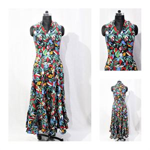 เดรสผ้าฝ้ายพิมพ์ลายดอกไม้คุณภาพสูง แขนกุด ทรงเอไลน์ ยาวคลุมเท้า เอวธรรมชาติ สไตล์ลำลอง ซักได้ - Product Image 2