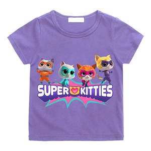 Camiseta de Verano Super Kitties para Niños, Jersey Liso con Diseño de Personajes y Logotipo, Ropa Tejida para Niños - Product Image 1