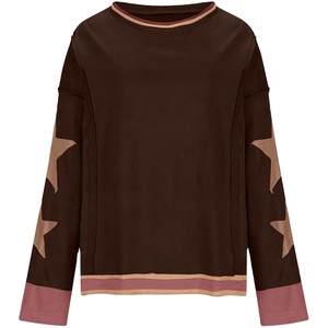 Sudadera de Cuello Redondo de Felpa de Punto Transpirable con Bordado Marrón de Invierno para Mujer, Ecológica, de Marca Personalizada, 340 Gramos - Product Image 1