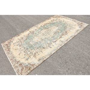 Tapis Vintage en Laine Beige Vert Patchwork Plat Armure 5.2x 8.9ft Tapis de Salon Turc avec Support en Latex pour Décorations - Product Image 2