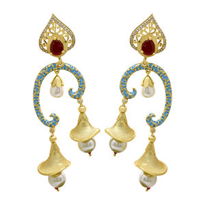 Elegant AD Matte Plated Earrings Traditional AD Dangle Earrings Luxury Artificial Jewelry Export Custom Fashion Jewelry Supplier - Product Image 2