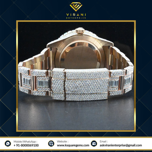 Última llegada de lujo analógico de acero inoxidable Iced Out VVS Clarity Moissanite Diamond Full Bauggate Watch a precio mayorista - Product Image 4