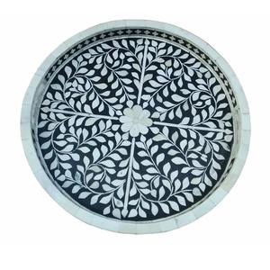 Round Antique Style Designer Bone Inlay Tray Decorative Serving Plate Vintage Inspired Multi Use Home Décor Centerpiece Gift - Product Image 3