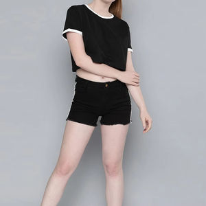 Top corto informal para mujer, camisetas de manga corta, Camiseta corta de verano de algodón y poliéster con impresión de logotipo personalizado - Product Image 3