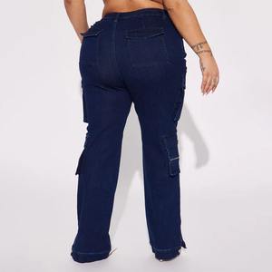 Jeans de Cintura Alta de Diseñador, Gran Venta, Multibolsillos, Azul Oscuro, Estilo Cargo, Moda Urbana para Mujer, Tallas Grandes - Product Image 6