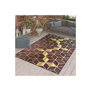 Tapis imprimé numérique à motifs nid d'abeille or bordeaux Tapis et ensembles élégants - Product Image 4