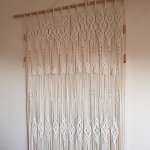 Cortina de Pared de Macramé Boho Hecha a Mano, Decoración de Pared Ecológica de Ratán con Borlas y Patrón Enmarcado para Decoración de Bodas - Product Image 1
