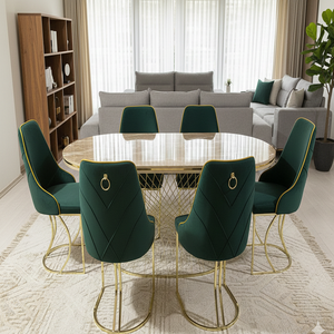 Table à manger au design moderne 6 chaises Durable Plateau en verre trempé Pieds en métal extensibles Construction en aggloméré pour la maison Restaurant - Product Image 3