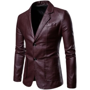 <b>Men's</b> Vintage Plus <b>Velvet</b> PU Leather <b>Jacket</b> Casual Slim Fit Blazer Coats with Waterproof Feature for Winter Streetwear - Product Image 2