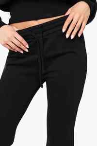 Haute qualité noir femmes taille moyenne plat avant hiver Joggers éponge polaire doux au toucher Polyester/coton pantalons de survêtement - Product Image 5