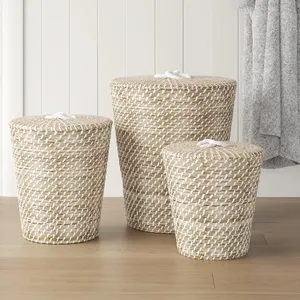 Wicker laundry baskets eco-friendly material natural woven seagrass straw basket household for home bathroom clothes storage