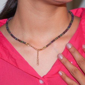 GOODSTONE Women's 925 Sterling Silver <b>Necklace</b> Yellow Gold & Black Opal Beaded 16 <b>Birthstone</b> Jewelry for Weddings Gold Plated - Product Image 3