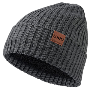 Hiver Hommes Femmes Casquette côtelée en tricot vierge Bonnet chaud avec logo personnalisé brodé en relief pour temps froid - Product Image 1