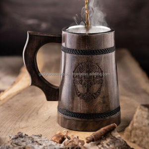 Tasse à bière marron rétro de Style Viking à la main en bambou sculpture sur bois Tankard tasse à bière en chêne durable - Product Image 2