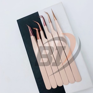 แหนบต่อขนตาสแตนเลสปลายแหลมสีโรสโกลด์แบบมืออาชีพ - Product Image 6