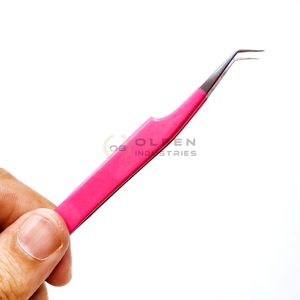 Pinzas para pestañas con mango liso Rosa neón de acero inoxidable, pinzas para pestañas con volumen de ángulo de 45 grados - Product Image 5