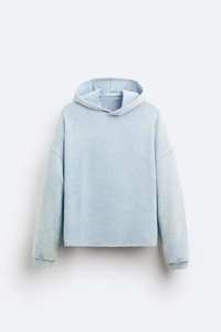 เสื้อฮู้ดดี้ผ้าโพลีเอสเตอร์/คอตตอนสีฟ้าอ่อน พิมพ์โลโก้ตามสั่ง ทรงโอเวอร์ไซส์ กันลม ไม่มีกระเป๋า ชายเสื้อแบบดิบ ตัดโลโก้ด้านหน้า เหมาะสำหรับฤดูหนาว - Product Image 5