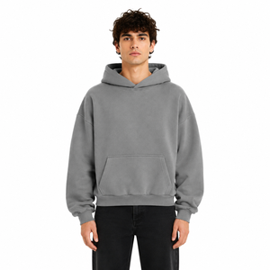 AURA 100% Made Italy ODM Sweat à capuche pour homme Coupe ample Texture douce Poche Jours d'hiver Utilisation polyvalente Polycoton 350g Gris clair - Product Image 1
