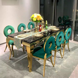 Moderner Rechteckiger Goldener Marmor Verchromter Glänzender Edelstahl-Esstisch für Apartments und Hotels 6-Sitzer - Product Image 2