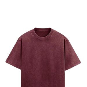 T-shirt Vintage Délavé Bordeaux Marron Oversize Streetwear Coton Épais Effet Délavé Impression Logo Personnalisé Homme Mode Blanche - Product Image 2