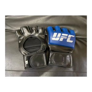 Guantes de Combate Profesionales de Alta Calidad para Competencia de UFC MMA, de Cuero, Medios Dedos, Palma Abierta, para Kickboxing, Negros y Azules - Product Image 1