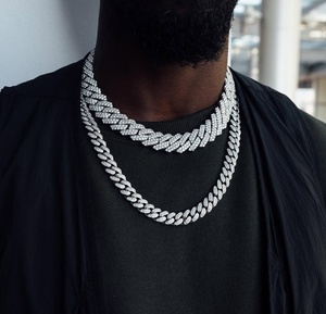 Diamond Tester GRA Hip Hop S925 Silver Iced Bling 3 filas 14mm-20mm VVS Moissanite Cadena de eslabones cubanos para hombres 16MM 18mm - Product Image 1