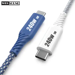 New Arrival 240W Type-C to Type-C 1M Soft Braided Reinforced Durable charging cable