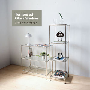 Organisateur moderne à quatre niveaux en métal et en verre Ensembles empilables Stockage multifonctionnel à expansion modulaire - Product Image 3
