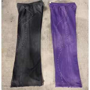 Ensemble de survêtement Jogger de haute qualité pour hommes, pantalon de survêtement évasé et ensemble de sweat-shirt en coton, sweat-shirt à fermeture éclair avec strass - Product Image 6