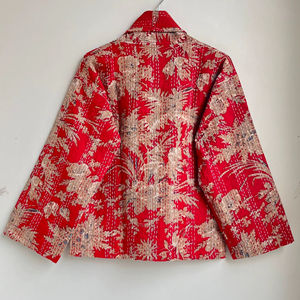แจ็กเก็ตชุดกิโมโนลายดอกไม้สีแดงเสื้อแจ็คเก็ตแบบเปิดด้านหน้าสั้นเสื้อโค้ทญี่ปุ่นผ้าฝ้ายใหม่สำหรับสตรีเทศกาลของขวัญคริสต์มาส - Product Image 6