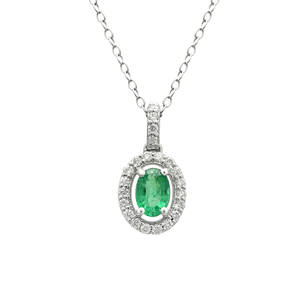 Achetez maintenant un pendentif délicat en émeraude ovale de 7x5 mm, or blanc massif 14 carats, collier minimaliste en diamant, cadeau de mariage pour femme - Product Image 3