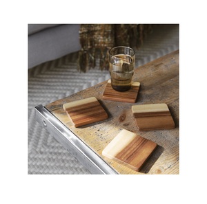 High Quality D10cm <b>White</b> Marble and Wood <b>Coasters</b> Square and Classic Design Factory Wholesale for Drinks - Product Image 1