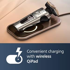 Afeitadora Eléctrica Inalámbrica Inteligente con Carga Inalámbrica, Sistema de Afeitado Rotatorio Húmedo/Seco, Acabado Cromado, Resistente al Agua IPX7, Recortadora de Barba y Nariz para el Cuerpo - Product Image 3