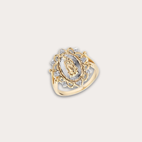 Anillo de Aleación de Alta Gama con Diseño Religioso Cristiano, Antideslustre, Moderno, Bicolor, Chapado en Rodio, con Circonitas, de la Virgen María, para Mujer