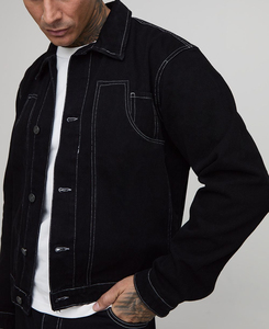 Veste en jean longue 100% coton décontractée d'hiver de haute qualité pour hommes avec coutures contrastées Logo personnalisé doublure en laine respirante - Product Image 3