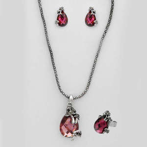 Conjunto de joyería fina de lujo Kriaa, colgante y anillo Chapado en plata y oro con piedra de circón púrpura, ropa de fiesta de aleación de Zinc 1109704F - Product Image 1