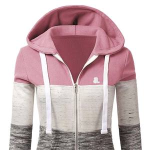 Venta al por mayor hizo su propio diseño OEM ODM Servicio Señoras Color Block Hoodie 2024 Nueva llegada Zip up Hoodies para la venta - Product Image 5