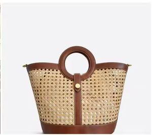 Rattan Leather <b>Bag</b> Cane Webbing Handbag Webbing Rattan Purse Summer Straw Purse Rattan Leather <b>bag</b> Gift <b>for</b> her - Product Image 3
