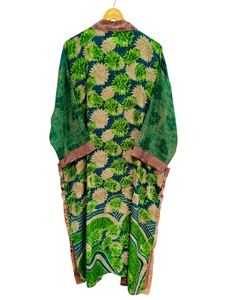 Fait à la main indien Vintage soie recyclée Sari Kimono Patchwork Kimono Robe Bikini couvrir vêtements de nuit longue Robe, - Product Image 6