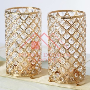 Beaded Pillar Votive Candle Holder <b>Set</b> High Quality Crystal <b>Square</b> Candle Pillar Holder for Wedding Decorations Best Seller - Product Image 3