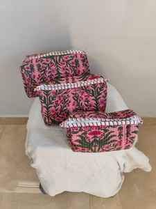 Juego de 3 Bolsas de Maquillaje Acolchadas de Algodón y Organizador, Neceser de Algodón, Bolsa de Viaje, Bolsa de Maquillaje con Estampado Floral, Bolsa Organizadora de Artículos de Tocador - Product Image 6