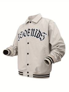 เสื้อแจ็กเก็ตกันลมกันหนาวสำหรับผู้ชายเสื้อแจ็คเก็ตหนังวัวเทียมเสื้อเบสบอลวิทยาลัยหนังเทียมขนาดพิเศษ - Product Image 3