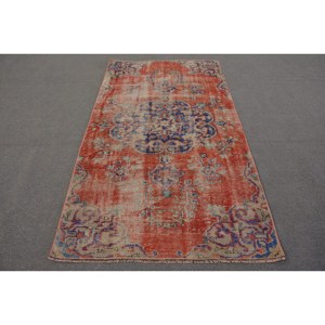 Alfombra turca Vintage diseño de retazos rojos y azules 4,1x9,4 pies tejido plano de lana de área grande para decoraciones de sala de estar - Product Image 1