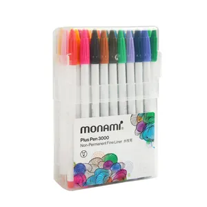 Monami plus钢笔3000-6/12/24/36/48/60颜色纤维细尖艺术素描书法毛笔套装绘图笔