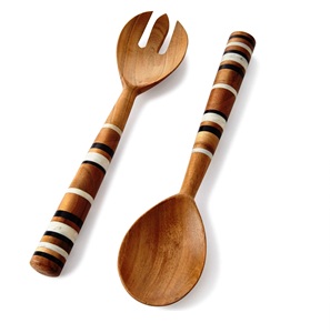 Juego de 2 piezas para servir ensalada a rayas, juego de servidor de ensalada, producto indio hecho a mano, tarifa de fábrica disponible - Product Image 1