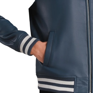 Veste universitaire en cuir véritable 100% pour hommes nouveauté dernière conception deux tons col montant toile-au tarif de gros - Product Image 3