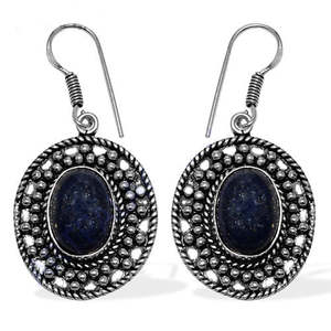 Boucles d'oreilles pendantes géométriques tendance en argent 925 vintage avec serti clos en lapis-lazuli pour femme, idéales pour un mariage - Product Image 2