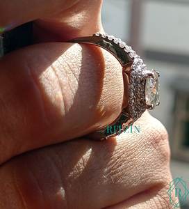 2.00 CT Cut Double Halo Moissanite Engagement <b>Ring</b> Three Shank Prong <b>Set</b> Pave 925 <b>Sterling</b> <b>Silver</b> Rhodium Plated VVS Clarity - Product Image 4