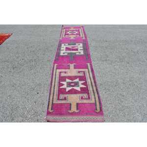 Turkish <b>Runner</b> Rug 2.5x11.9 ft, <b>Red</b> Gray Animal Print Rug Wool - Product Image 1